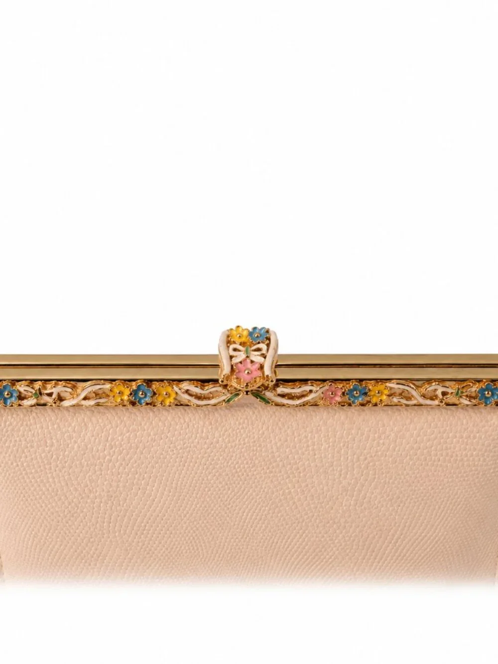 Vintage Ivory Reptile Embossed Evening Bag Floral Enamel Frame Clutch Purse Hand